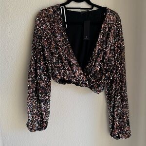 Open Front Cropped Multicolor Sequin Longsleeve